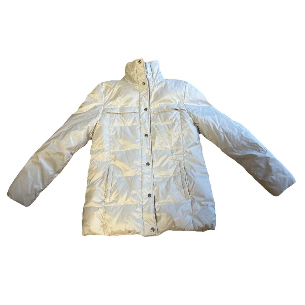 Michael Kors White Down Filled Puffer Jacket Women Size Medium Warm Classic Coat